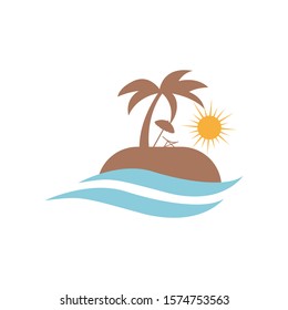 travel logo design vector illustration. beach sun wave summer traveling symbol concept