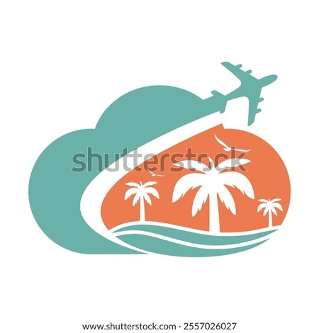 Travel logo designs concept vector, palm ,Cloud Plane logo symbol
