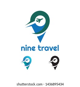 travel logo flat style with plane inside location sign