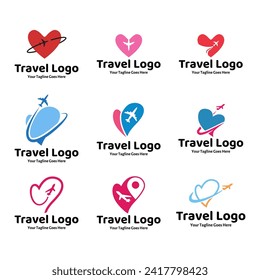 Travel Logo. Heart and Airplane. Plane Icon Design. Vector illustration