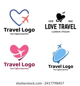 Travel Logo. Heart and Airplane. Plane Icon Design. Vector illustration