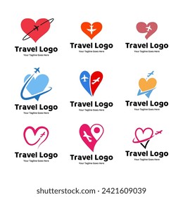 Travel Logo. Heart and Airplane. Plane Icon Design. Vector illustration