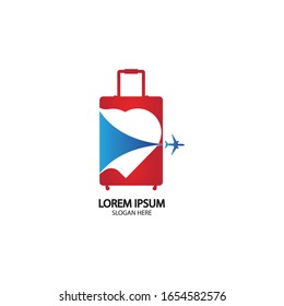 Travel logo, holidays, tourism, business trip company logo design. bag vector with airplane