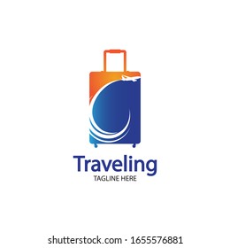 Travel logo, holidays, tourism, business trip company logo design. bag vector with airplane