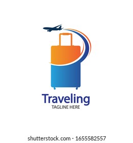 Travel logo, holidays, tourism, business trip company logo design. bag vector with airplane