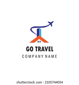 travel logo home building vector airplane illustration design