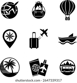 Travel Logo Icon Set Vector Art Illustration.