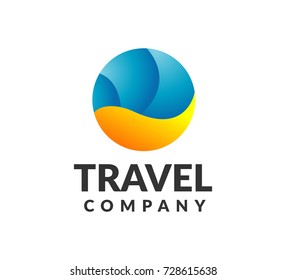 Travel logo. Travel icon. Trip, Holiday logo. Location icon. Holiday icon. Wave logo. Sea, beach, ocean logo