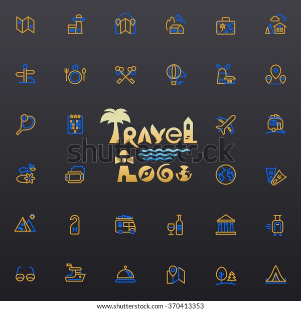 Travel\
logo and icons set for web and mobile app.\
Vector.