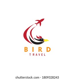 travel logo illustration, flying bird and airplane design, color vector template