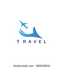 travel logo illustration hand and airplane color design vector template