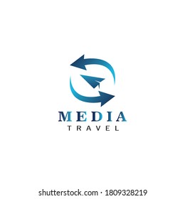 travel logo illustration paper airplane arrow with color design vector template