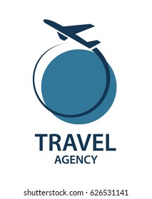 Travel logo image with airplane and earth. Vector illustration
