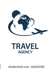 Travel logo image with airplane and earth. Vector illustration