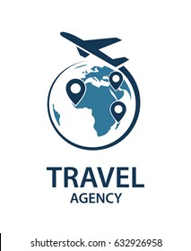 Travel logo image with airplane and earth. Vector illustration