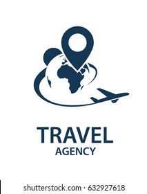 Travel logo image with airplane and earth. Vector illustration