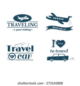 Travel logo and label set, typography design, trip and flight vector illustration