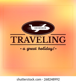 Travel logo, label typography design, flight vector illustration on orange background