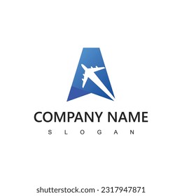Travel Logo, Letter A, airplane illustration logo
