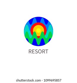 Travel logo, nature, landscape sun and sea, resort icon, spa. Vector illustration