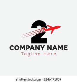 Travel Logo On Letter 2 Template. Travel Logo On 2 Letter, Initial Travel, Plane Sign Concept Template