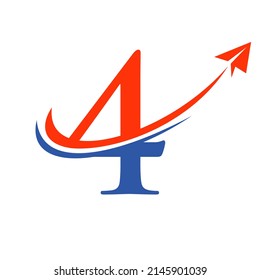 Travel Logo On Letter 4 Vector Template. Letter 4 Air Travel Logo Design