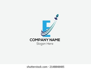 Travel Logo On Letter E Template. Travel Logo On E Letter, Initial Travel Sign Concept Template