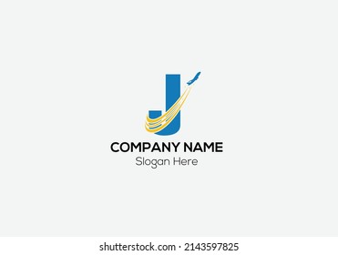 Travel Logo On Letter J Template. Travel Logo On J Letter, Initial Travel Sign Concept Template