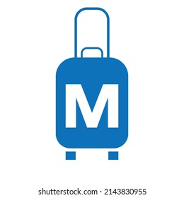 Travel logo on letter M sign. Travel Bag Holiday airplane with bag tour and tourism company logo vector