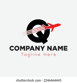 Travel Logo On Letter Q Template. Travel Logo On Q Letter, Initial Travel, Plane Sign Concept Template