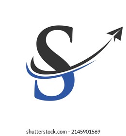 Travel Logo On Letter S Vector Template. Letter S Air Travel Logo Design