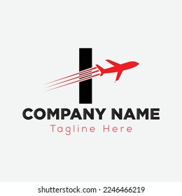 Travel Logo On Letter I Template. Travel Logo On I Letter, Initial Travel, Plane Sign Concept Template