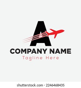 Travel Logo On Letter A Template. Travel Logo On A Letter, Initial Travel, Plane Sign Concept Template