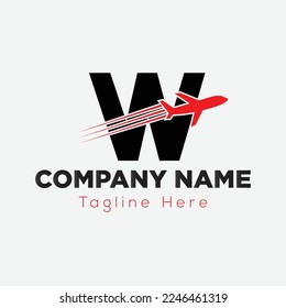 Travel Logo On Letter W Template. Travel Logo On W Letter, Initial Travel, Plane Sign Concept Template