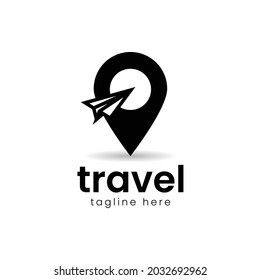 travel logo, paper plane with pin logo design vector