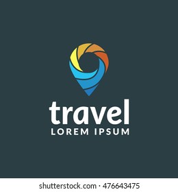 Travel logo. Pin logo. Location on map vector logo. Travel icon. Trip logo. Location icon. Map location icon. Holiday icon. Holiday logo.