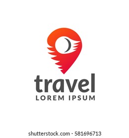 Travel logo. Pin logo. Location on map logo concept. Travel icon. Trip, Holiday logo. Location icon. Map location icon. Holiday icon. 