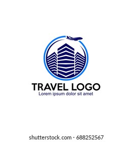Travel logo plane and building