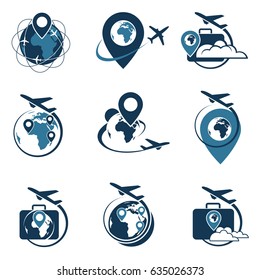 Travel Logo Set With Suitcase And Airplane. Vector Illustration