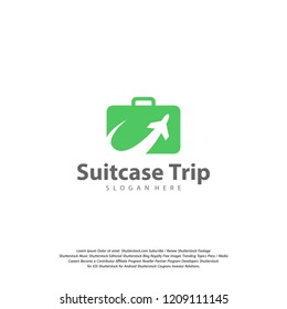 Travel logo with suitcase and airplane. Travel logo design Vector template