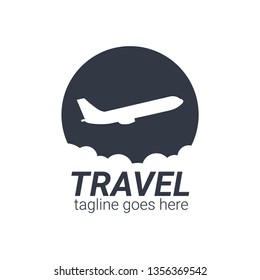 Travel logo template with airplane. Vector illustration
