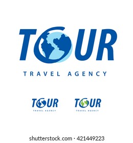 Travel Logo Template. with hand drawn element. Travel agency logotype with planet Earth. Tourism, trip, journey, adventure. Symbol, emblem, leisure center. Air Travel Logo. Many variation.