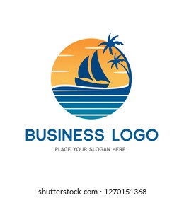 Travel logo Template. Holiday vector logo template with nature landscape.