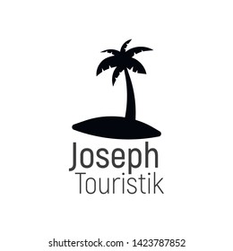 Travel logo template. Palm with a island. Vector illustration isolated on a white background. Travel color concept. Palm logo. Tourism vector for business, web or mobile.