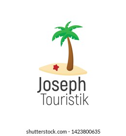 Travel logo template. Palm with a island. Vector illustration isolated on a white background. Travel color concept. Palm logo. Tourism vector for business, web or mobile.