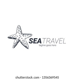 Travel logo template with starfish. Vector illustration