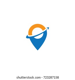 Travel logo template vector design with map pin and arrow
