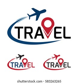 travel logo that have a plane flying around travel text. vector illustration.