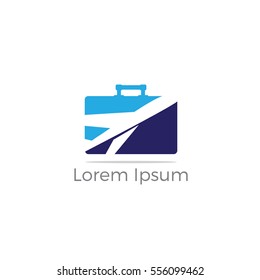 Travel logo, tourism and business bag to go for tour. bag vector,