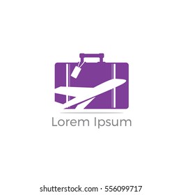 Travel logo, tourism and business bag to go for tour. bag vector,